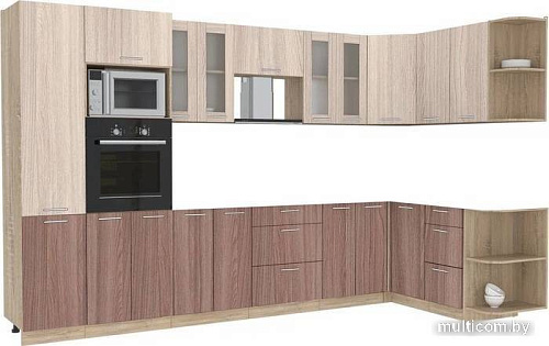 Готовая кухня Интерлиния Мила 1.68x3.4 правая без столешницы (шимо светлый/шимо темный)
