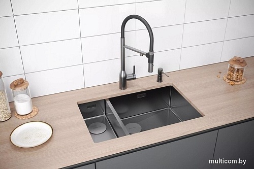 Кухонная мойка Paulmark Next 69/2S Uni PM226944-GMR (черный/вороненая сталь)