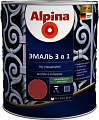 Эмаль Alpina Эмаль 3 в 1 по ржавчине (красно-корич., шелковисто-мат., 2.5 л)