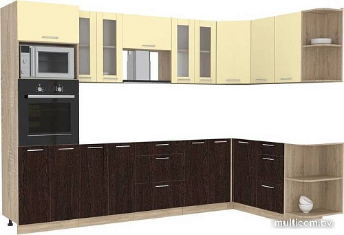 Готовая кухня Интерлиния Мила 1.68x3.0 правая без столешницы (ваниль/дуб венге)