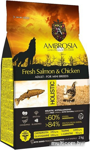 Сухой корм для собак Ambrosia Adult Mini Breeds Fresh Salmon & Chicken (для мелких пород с лососем и курицей) 2 кг