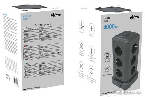 Сетевой фильтр Ritmix RM-2124 (черный)