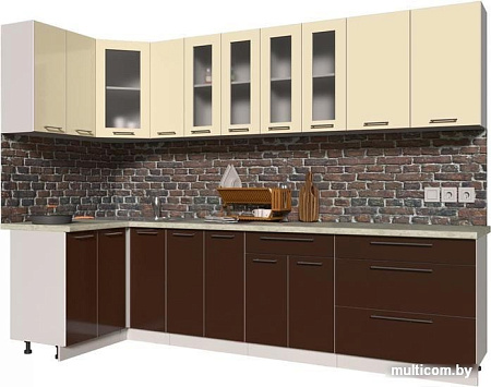 Угловая кухня Интерлиния Мила Пластик 1.2x2.9 (шоколад глянец/ваниль глянец/опал светлый)