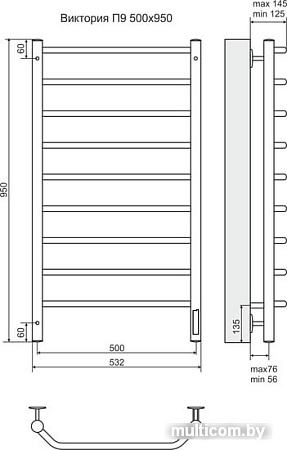 Полотенцесушитель TERMINUS Виктория П9 электро с диммером (500x950)