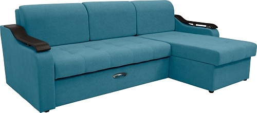 Диван Сириус Лидер-4 с оттоманкой ППУ 260x165 (Eva 29 велюр голубой)