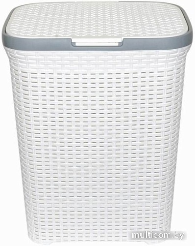 Корзина ВиолетПласт для белья 40 л с крышкой Ротанг (белый)