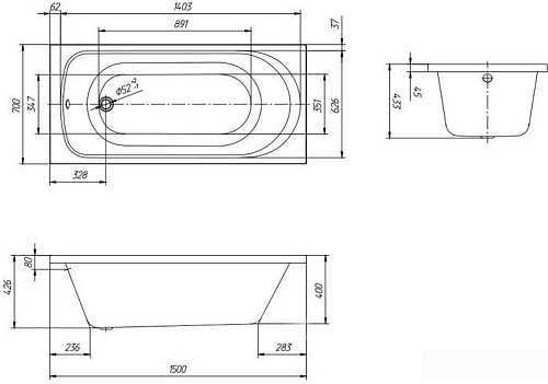 Ванна Ventospa Metida 150x70 (с каркасом)