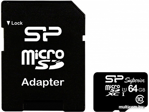 Карта памяти Silicon-Power microSDXC Superior UHS-1 (Class 10) 64GB [SP064GBSTXDU1V10SP]