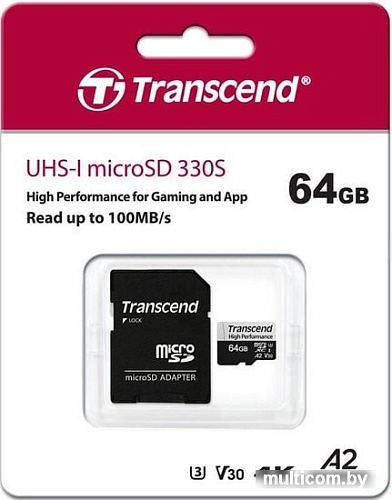 Карта памяти Transcend microSDXC 330S 64GB (с адаптером)