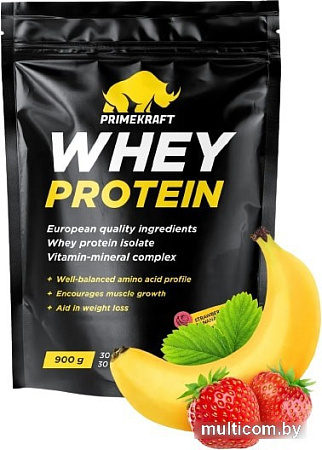 Протеин Prime Kraft Whey Protein с витаминами и минералами (900г, клубника/банан)