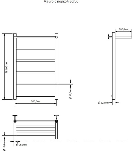 Полотенцесушитель Aquanet Mauro 80x50 282007 (с полкой, правый)