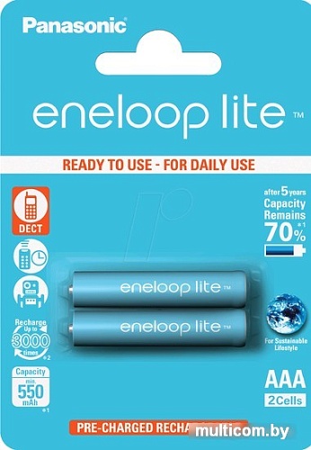 Аккумуляторы Panasonic Eneloop Lite AAA 550mAh 2 шт. [BK-4LCCE/2BE]