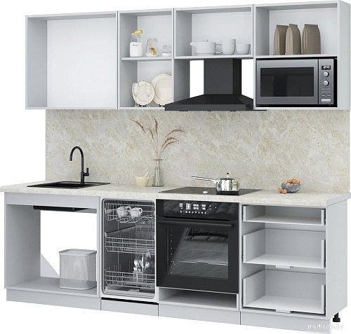 Готовая кухня Интерлиния Мила Лайт 2.45-ПМ4 (дуб веллингтон/дуб веллингтон/дуб бунратти)