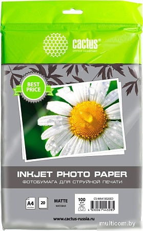 Фотобумага CACTUS Матовая А4 100 г/м2 20 листов CS-MA410020ED
