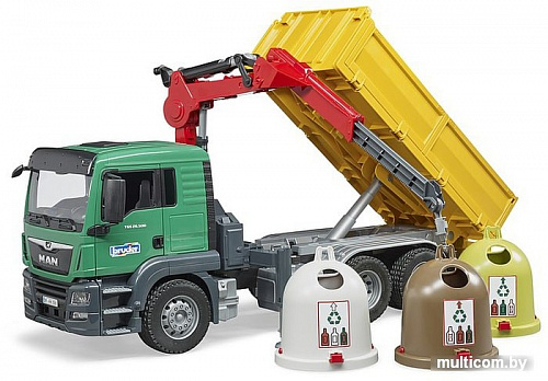 Bruder MAN TGS Truck with 3 glas recycling containers 03753