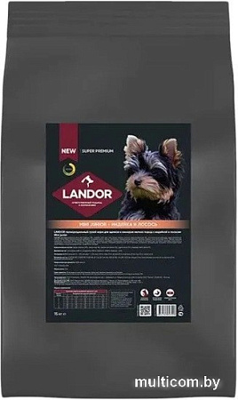 Сухой корм для собак Landor Mini Junior для щенков и юниоров мелких пород с индейкой и лососем 15 кг