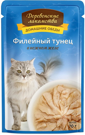 Консервированный корм для кошек Деревенские лакомства Филейный тунец в желе 70 г