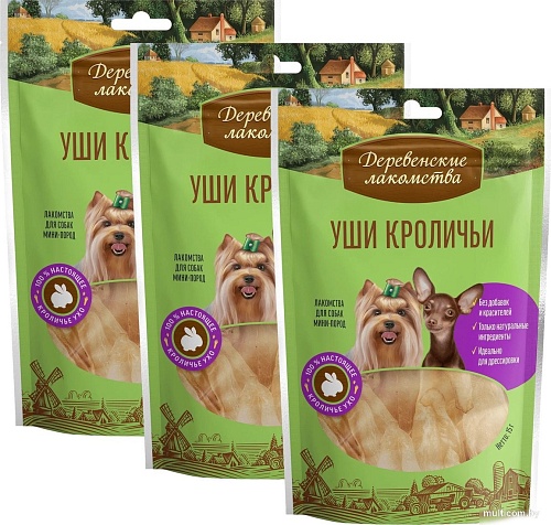 Лакомство для собак Деревенские лакомства Уши кроличьи 3x15 г