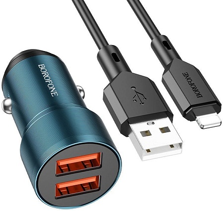 Автомобильное зарядное Borofone BZ19 Lightning (сапфирово-синий)