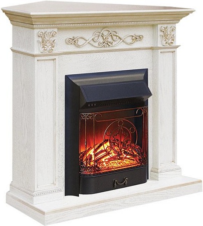 Каминокомплект Smolcom Verona Corner STD-ASP с Fobos-S Lux BL LT (белый дуб/патина золото)