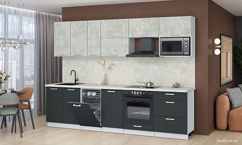 Готовая кухня Интерлиния Мила Лайт 2.9-ПМ4 (бетон лайт/антрацит/опал светлый)