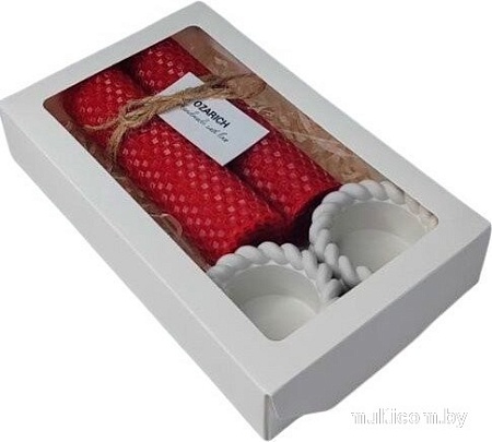 Подарочный набор Вендитио Ozarich Сувенирный с 2-мя свечами и подсвечниками Г2 (красный)