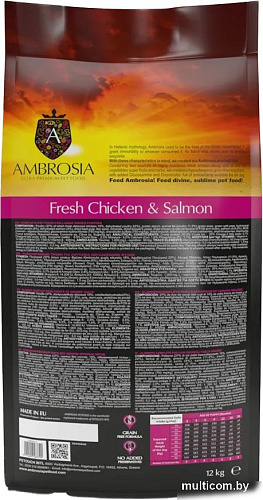 Сухой корм для собак Ambrosia Grain Free (для щенков крупных пород курица и лосось) 12 кг