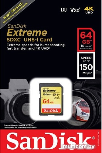 Карта памяти SanDisk Extreme SDXC SDSDXV6-064G-GNCIN 64GB