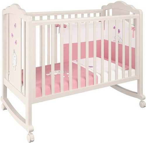 Детская кроватка Polini Kids Classic 621 Зайки (бежевый/розовый)