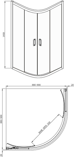 Душевой уголок Adema Glass Line 100х90 (тонированное стекло)