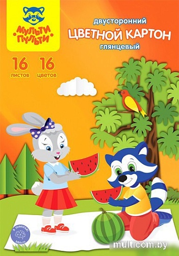 Набор цветного картона Мульти-пульти Приключения Енота КЦ16-16цдв_31578 (16цв)
