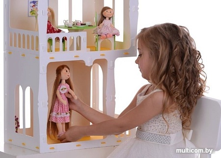 Кукольный домик Krasatoys Дом Жасмин с мебелью 000274 (белый/желтый)