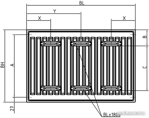 Стальной панельный радиатор Brugman Tип 11 500x61x700 FEV110500701RBY (нижнее подключение)
