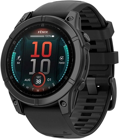 Умные часы Garmin Fenix 8 E 47мм (серая сталь, черный силиконовый ремешок)