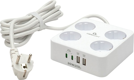 Сетевой фильтр Cablexpert PLT-4-C2U2-W-3