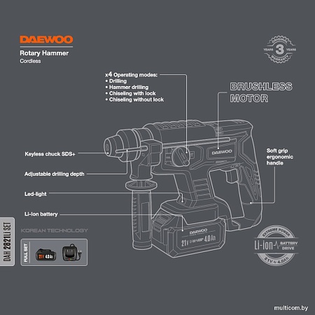 Перфоратор Daewoo Power DAH 2821 Li Set (с 1-им АКБ, кейс)