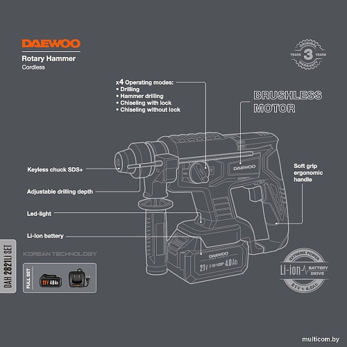 Перфоратор Daewoo Power DAH 2821 Li Set (с 1-им АКБ, кейс)