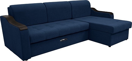 Диван Сириус Лидер-3 с оттоманкой ППУ 260x165 (Eva 22 велюр синий)