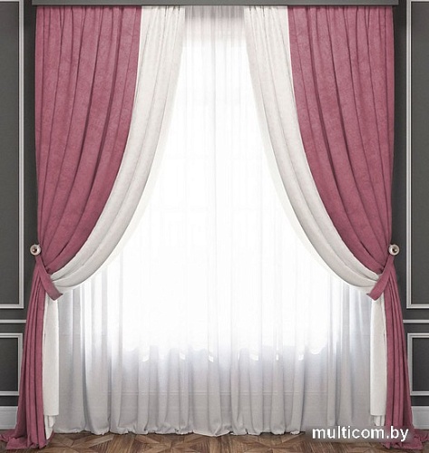 Комплект штор и гардин Pasionaria Латур 480x230 (3 шт, белый/розовый)