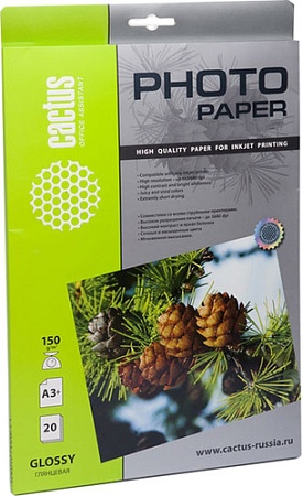 Фотобумага CACTUS Глянцевая A3 150 г/кв.м. 20 листов (CS-GA315020)