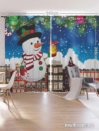Комплект штор JoyArty Новогодний снеговик 1.45x2.65 м p_20302_145x265 (2 шт)
