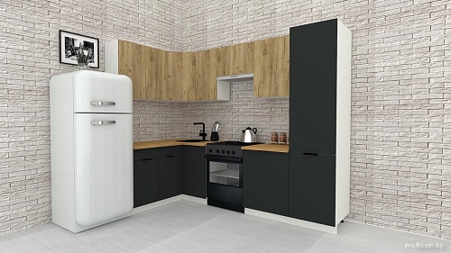 Готовая кухня ВерсоМебель Эко-1 1.4x2.6 левая (дуб крафт золотой/антрацит/ст.золотистый дуб)