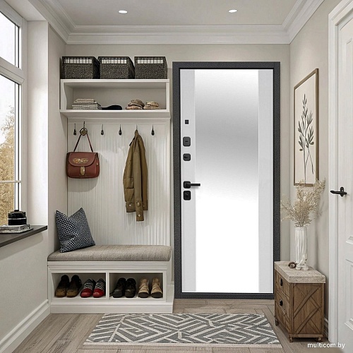 Металлическая дверь Guard Зеркало серебристый/белый матовый (86x205, левая)