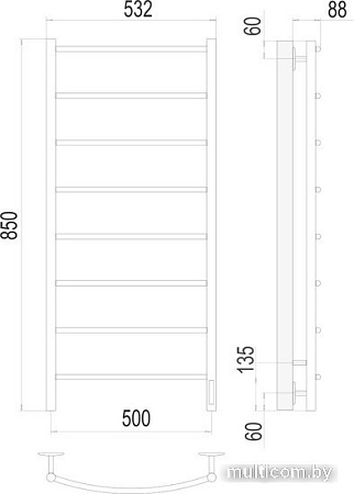 Полотенцесушитель TERMINUS Классик П8 500x850 RAL 9003 электро