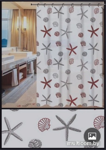 Шторка-занавеска для ванны Fashun A8810 (белый/морские звезды)
