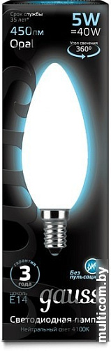Светодиодная лампа Gauss Filament Candle Opal C35 E14 5 Вт 4100 К 103201205