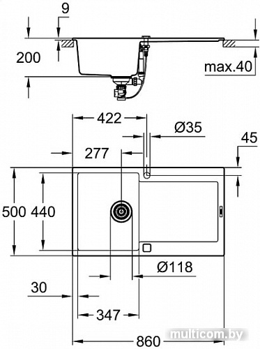 Кухонная мойка Grohe K500 50-C 86/50 1.0 31644AP0 (черный гранит)