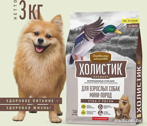 Сухой корм для собак Деревенские лакомства Холистик Премьер для мини-пород. Утка с рисом 3 кг