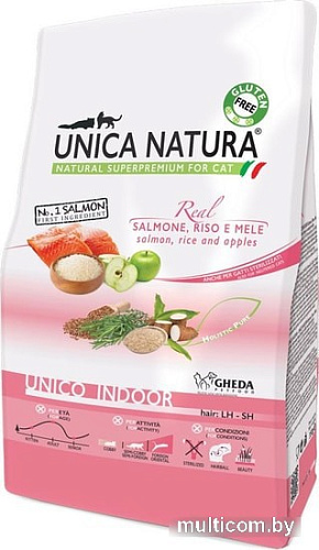 Сухой корм для кошек Unica Natura Unico Indoor с лососем, рисом и яблоком 350 г