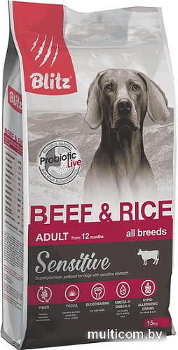 Сухой корм для собак Blitz Sensitive Adult All Breeds Beef & Rice (с говядиной и рисом) 15 кг